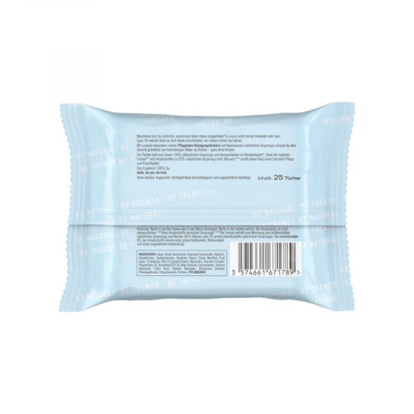 bebe Pflegende Reinigungstücher, für empfindliche und trockene Haut, 25 Stück Packung Rückseite